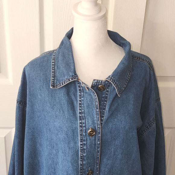 BLAIR WOMENS DENIM BUTTON DOWN SHIRT SIZE XL CAT EMBROIDERED - Picture 5 of 11